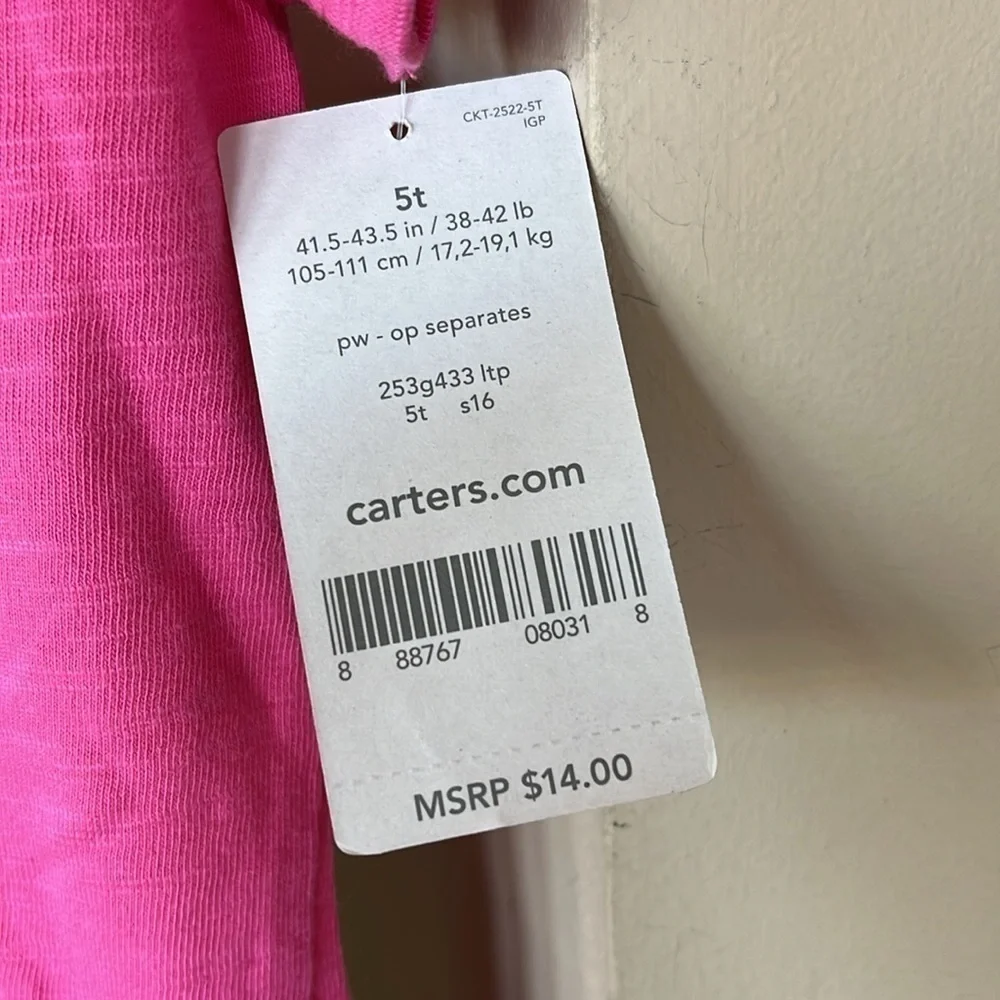 Brand New Carter’s Pink Flower Short Sleeve Top & Sparkly Glitter Heart Leggings